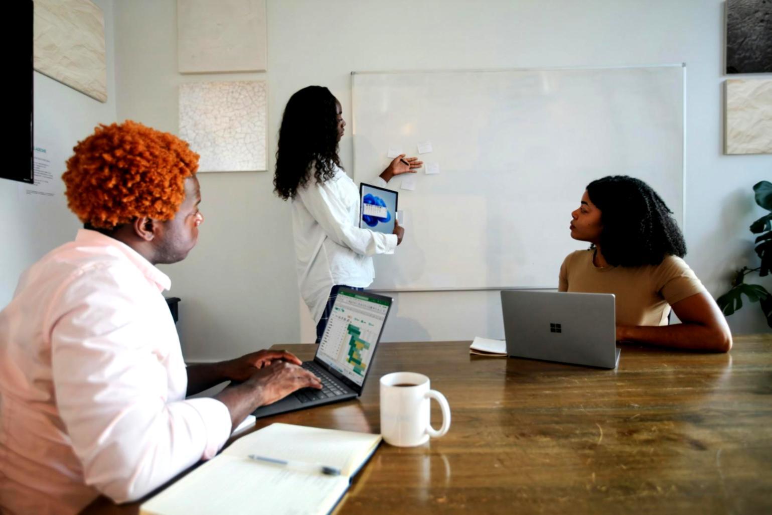 Financial education classroom setting with investment strategy materials